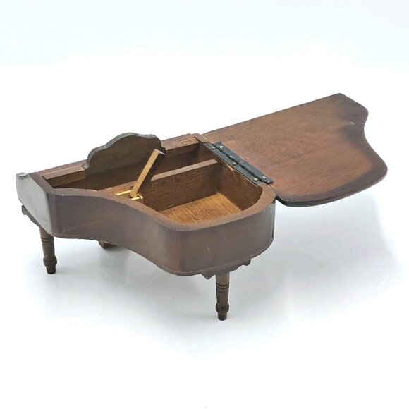 Miniature Grand Piano & Bench Walnut Furniture Doll House Vintage Wooden - Picture 7 of 14